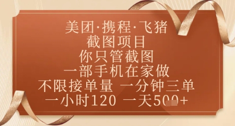 飞猪美团截图项目，你只管截图，一部手机在家做，正规平台无套路，一天5张+【揭秘】_孤风隐库