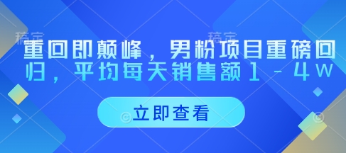 重回即颠峰，男粉项目重磅回归，平均每天销售额1-4W_孤风隐库