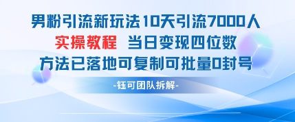 男粉引流新玩法10天引流7000人当日变现四位数可复制可批量0封号_孤风隐库