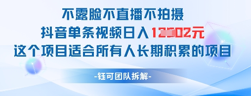 不露脸不直播不拍摄抖音单条视频日入1k+这个项目适合所有人长期积累的项目_孤风隐库