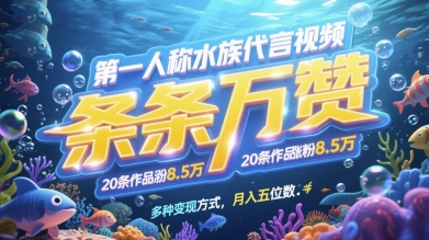 第一人称水族代言视频，条条万赞，20条作品涨粉7.8W，多种变现方式月入五位数_孤风隐库